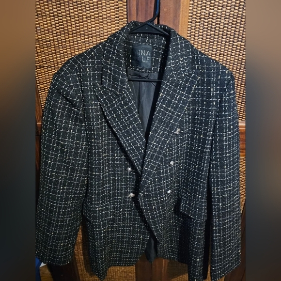 Mina Self Womens 2X Black and White Tweed Blazer PTP 23 - Picture 4 of 4